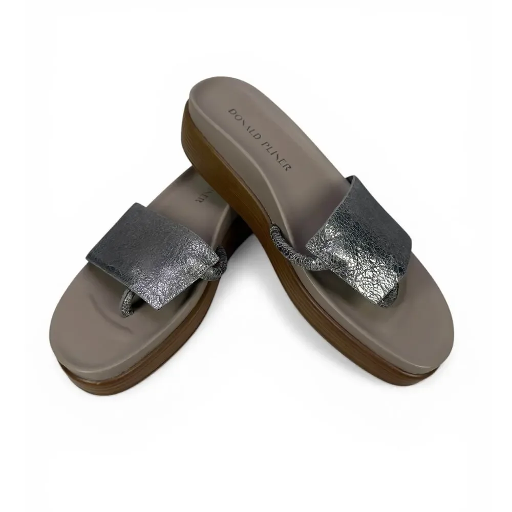 Donald J Pliner Fifi Platform Sandal Womens 9 Taupe Silver Leather Comfort Slide